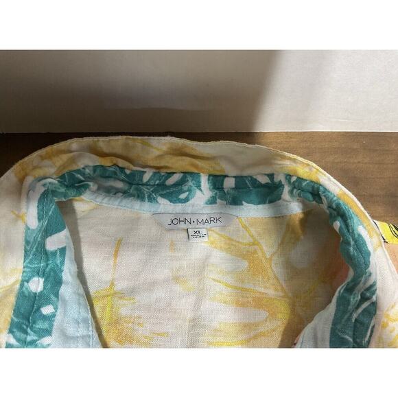 John Mark Womens Top Extra Large Linen Button Up Blouse Cinch Sleeves Art Boho - Picture 4 of 13